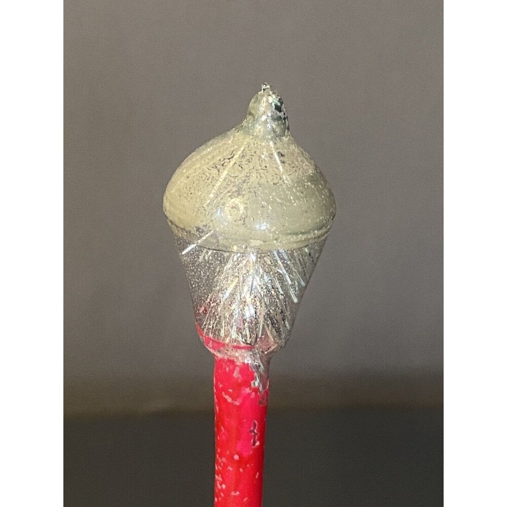 Vintage RARE Unsilvered Clip-On Glass Christmas Ornament Lamp Post W Tinsel 4”